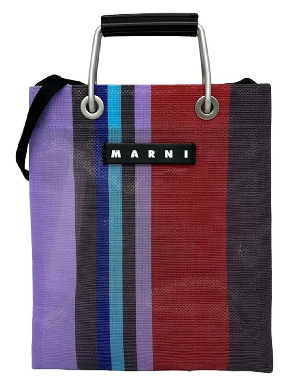 MARNI Market Stripe Shoulder Bag SHMH0106A0 Purple Red Multi Nylon Aluminium